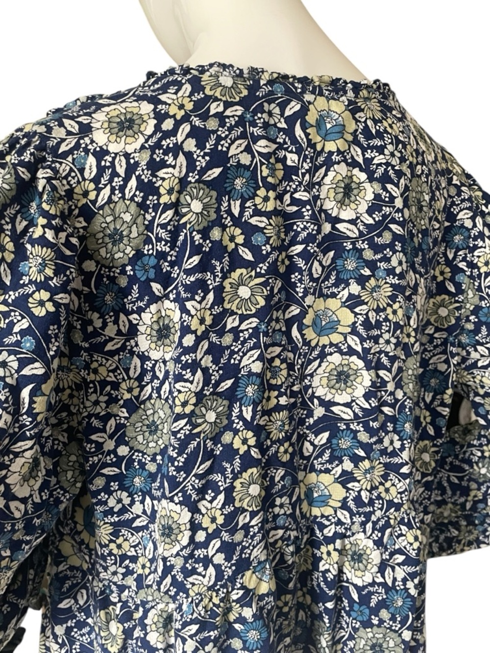 Lucky Brand Boho Floral V-Neck Long Sleeve Peasant Top - Blue - Picture 6 of 9